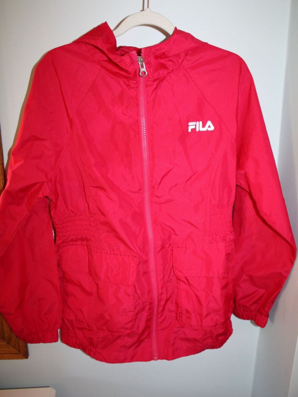 FILA Girls Size Medium 10-12 Pink Long Sleeve Hooded Jacket Pockets EUC